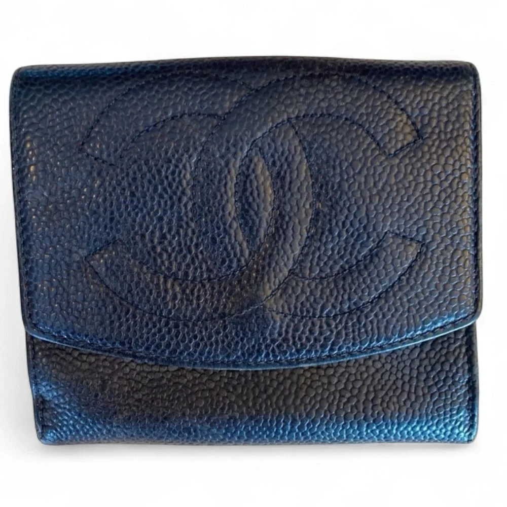 CHANEL Black “CC” Leather Wallet, EUC